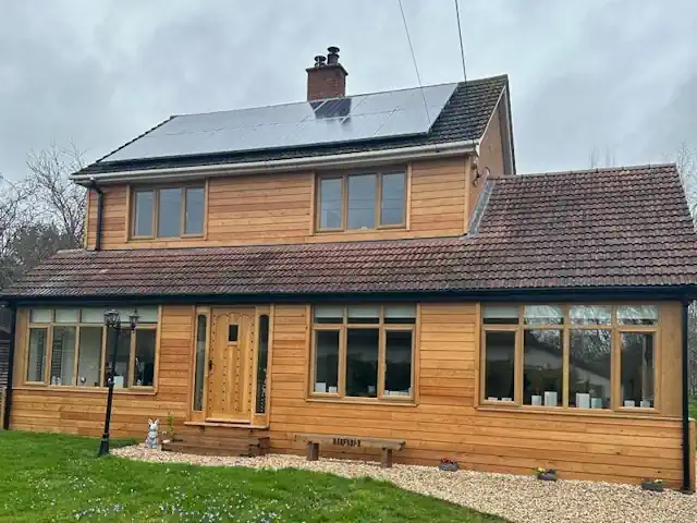 Shadow Gap Cladding on house 174 British Cedar shadow gap cladding co2timber.co.uk